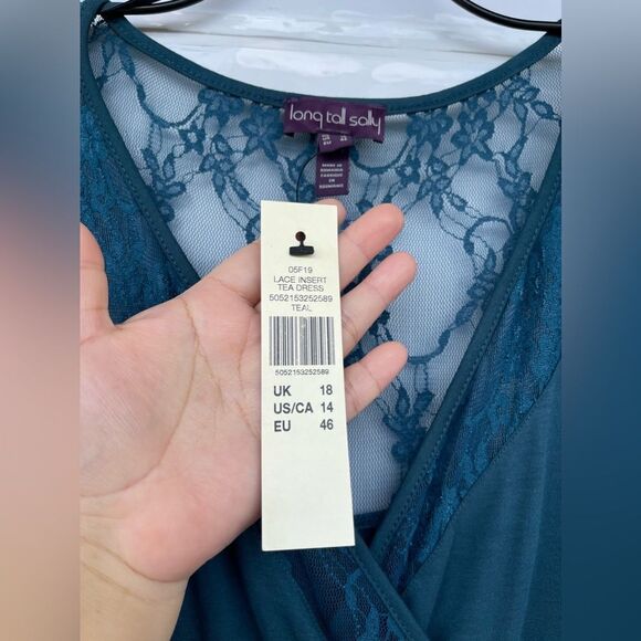 LONG TALL SALLY LACE INSERT TEAL DRESS SIZE 14 - Picture 11 of 13
